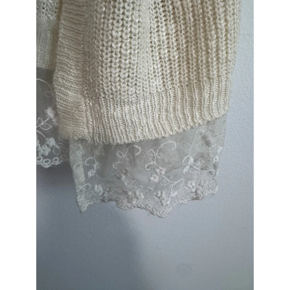 Sugar Rush Girls Ivory Open Front Cardigan Lace Trim Knit Sweater XL RN 69377